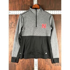 Nebraska Cornhuskers Adidas Half Zip Hoodie Gray Black Womens Medium 12-14‎ NCAA